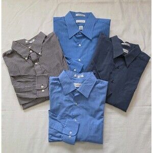 Men’s Lot of 4 Van Heusen Broadcloth Wrinkle Free Dress Shirts Size 17.5 - 34/35